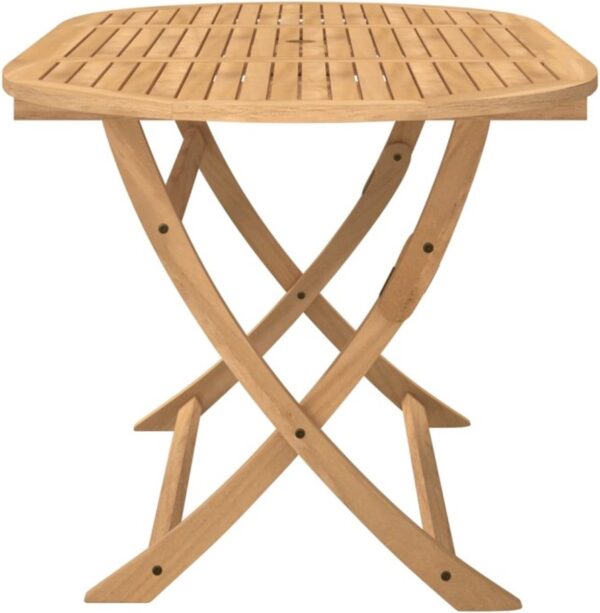 Houten opvouwbare tafel, ronde vorm, buitenmeubilair.