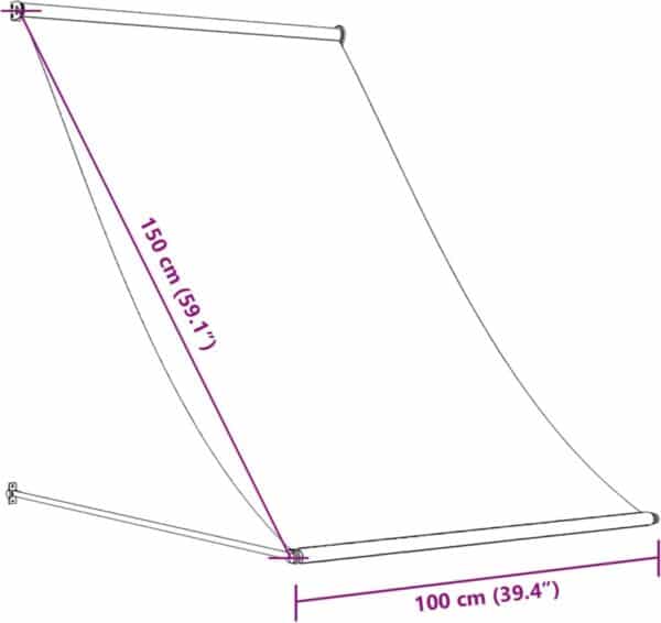 Verstelbaar zonnescherm schematische tekening met afmetingen