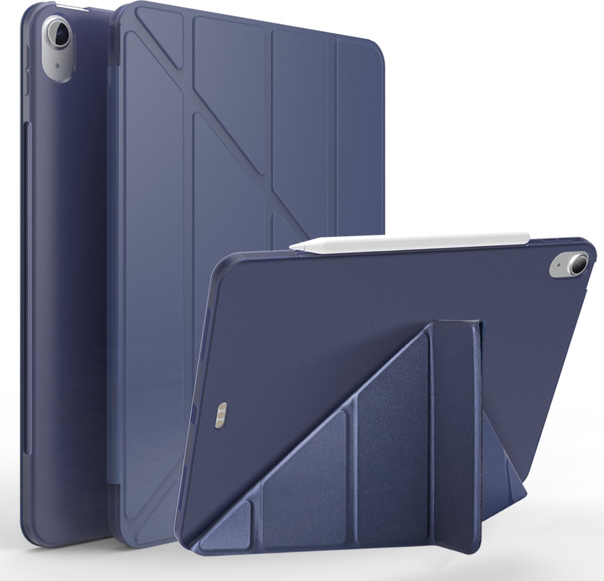 Blauwe tablet met hoes en stylus