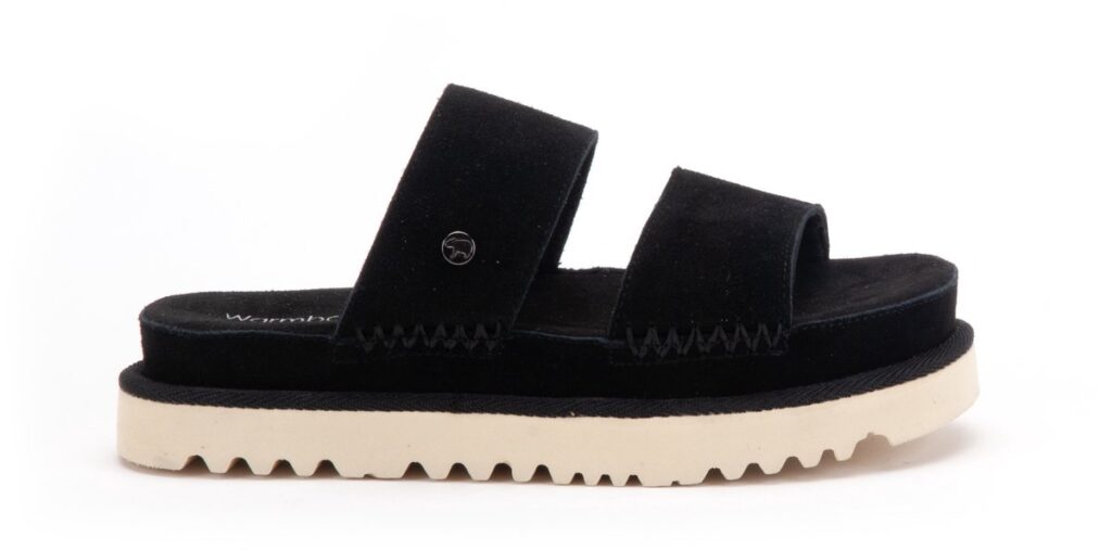 Zwarte suède sandaal met witte zool