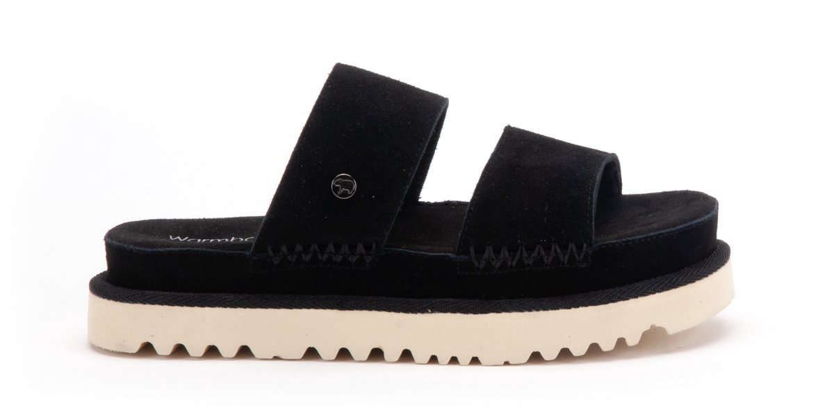 Zwarte suède sandaal met witte zool