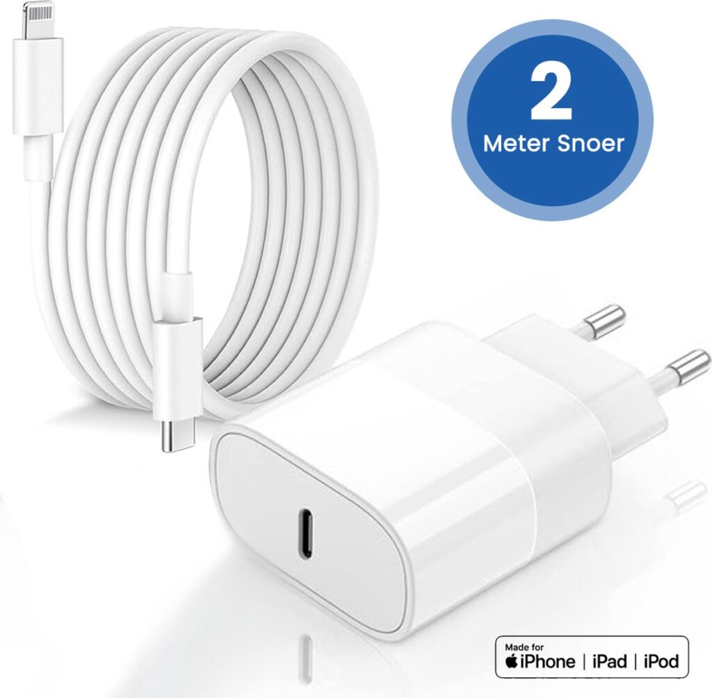 Witte oplader met 2 meter snoer voor Apple apparaten