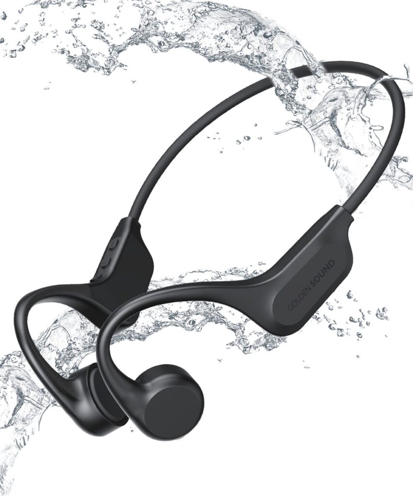 Zwarte bone conduction koptelefoon met watersplash