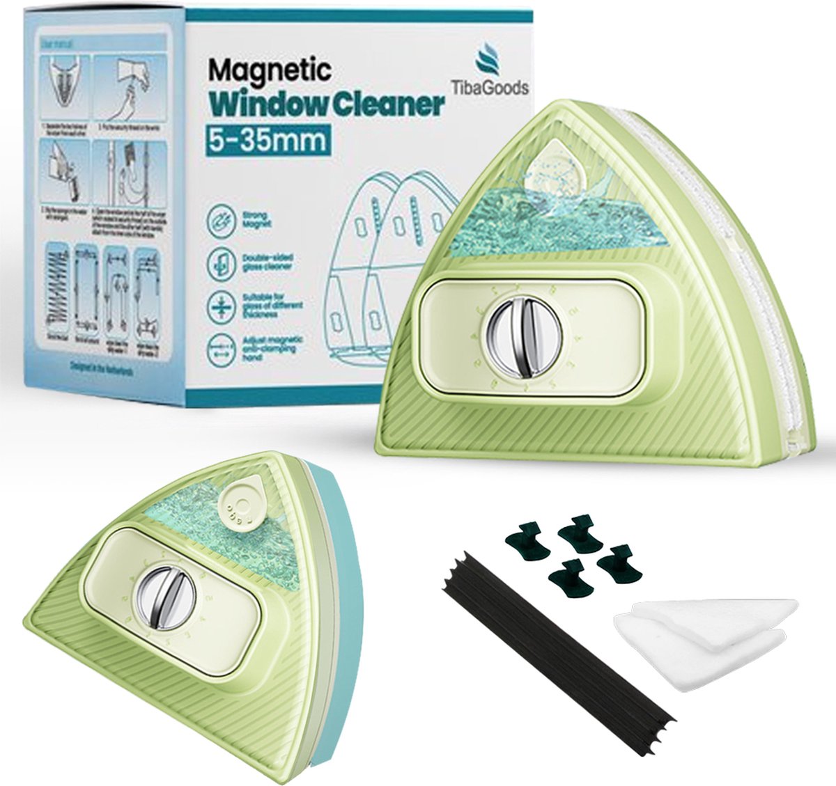 Magnetic window cleaner with box and accessories
