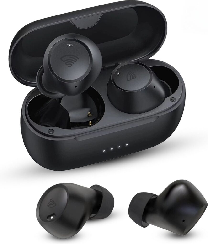 Zwarte draadloze oordopjes met oplaadcase