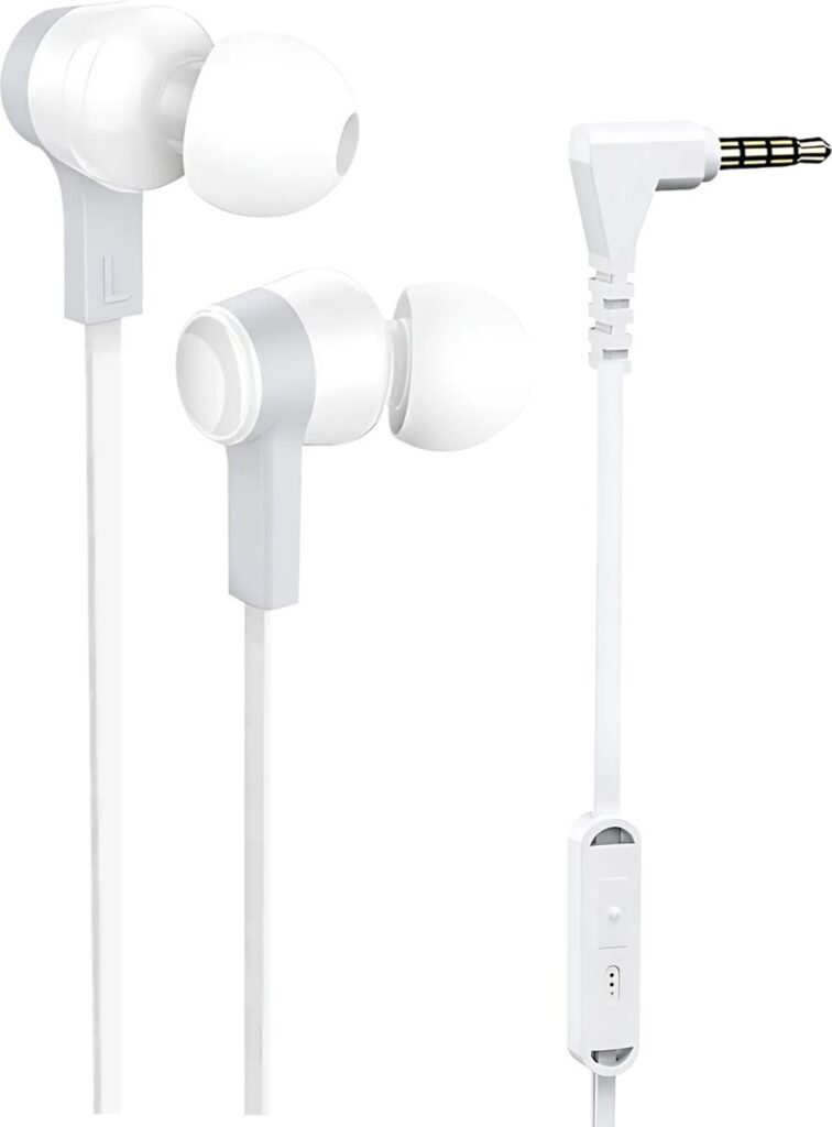 Witte in-ear oordopjes met kabel en 3,5mm aansluiting.
