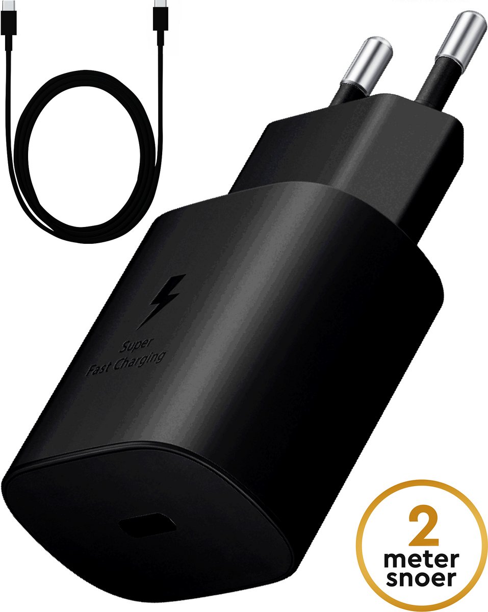 Snellader met 2 meter kabel, zwart.
