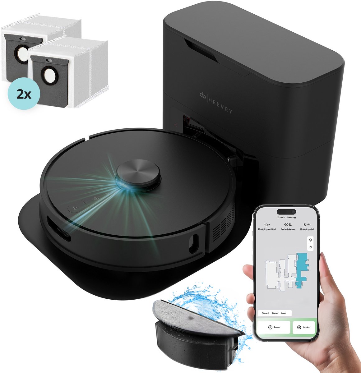 Robotstofzuiger met dockingstation en smartphonebesturing