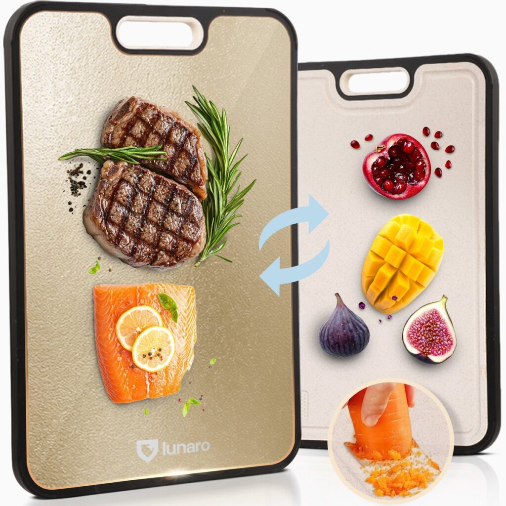 Dubbelzijdige snijplank voor vlees en fruit.