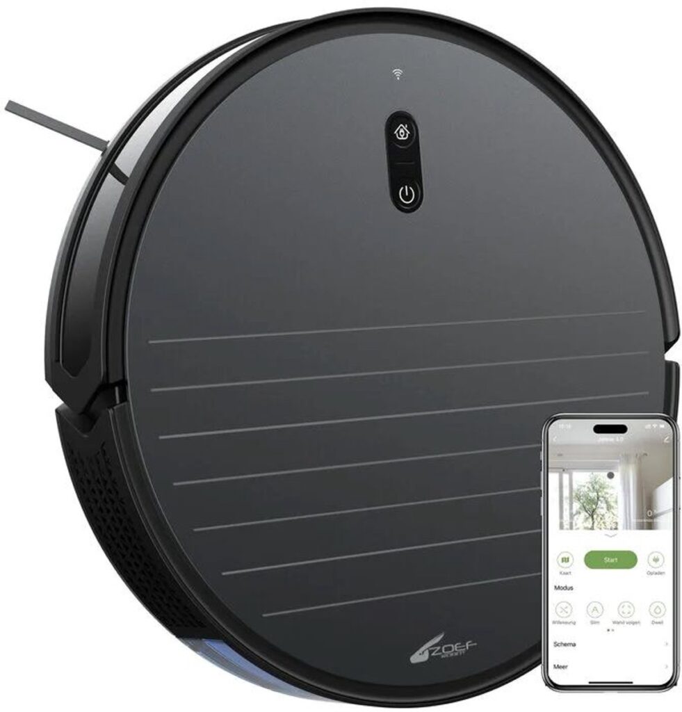 Zwarte robotstofzuiger met smartphone-app bediening