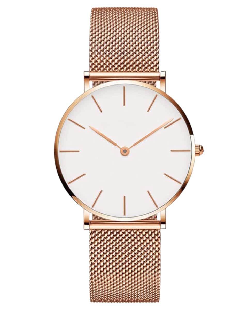 Minimalistisch roségouden horloge met mesh band