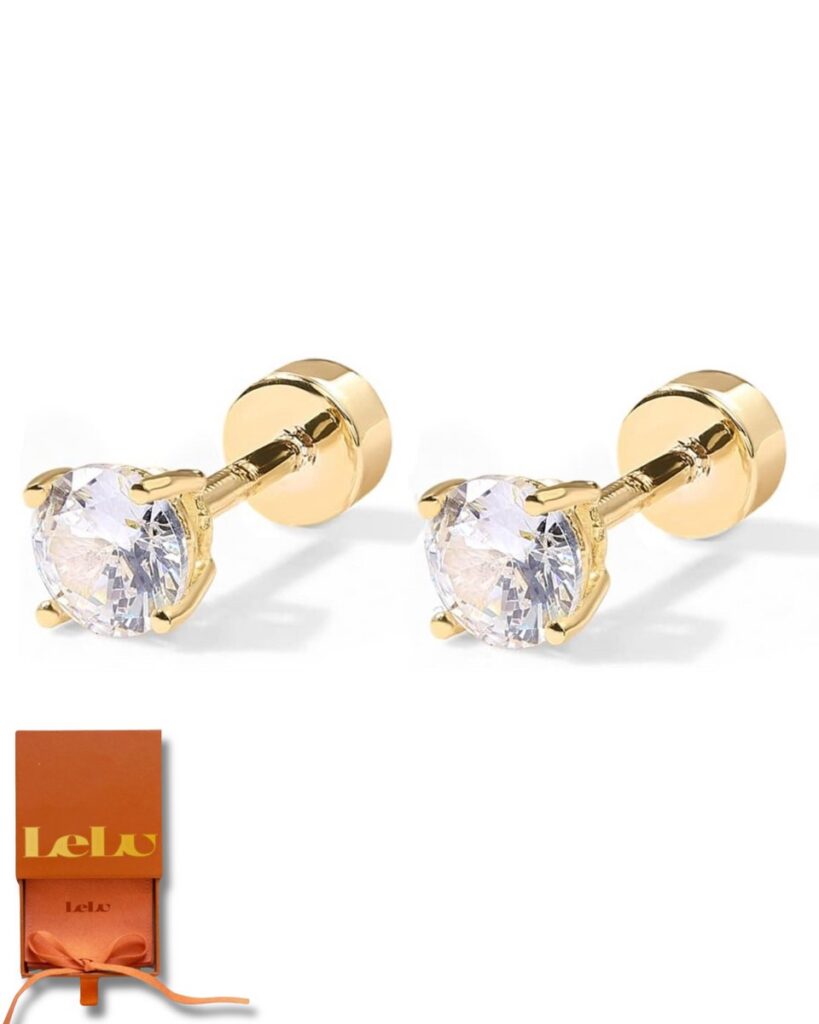 Gouden oorbellen met diamant en cadeauverpakking