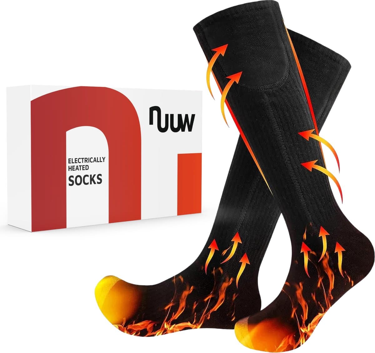 Elektrisch verwarmde sokken met verwarmingspijlen en doos
