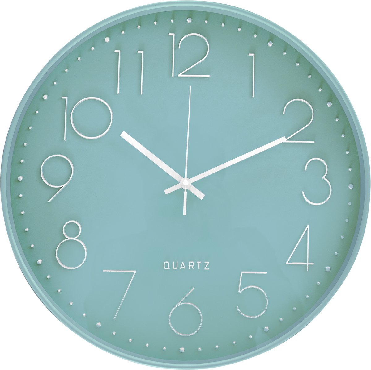 Ronde blauwe wandklok met witte cijfers