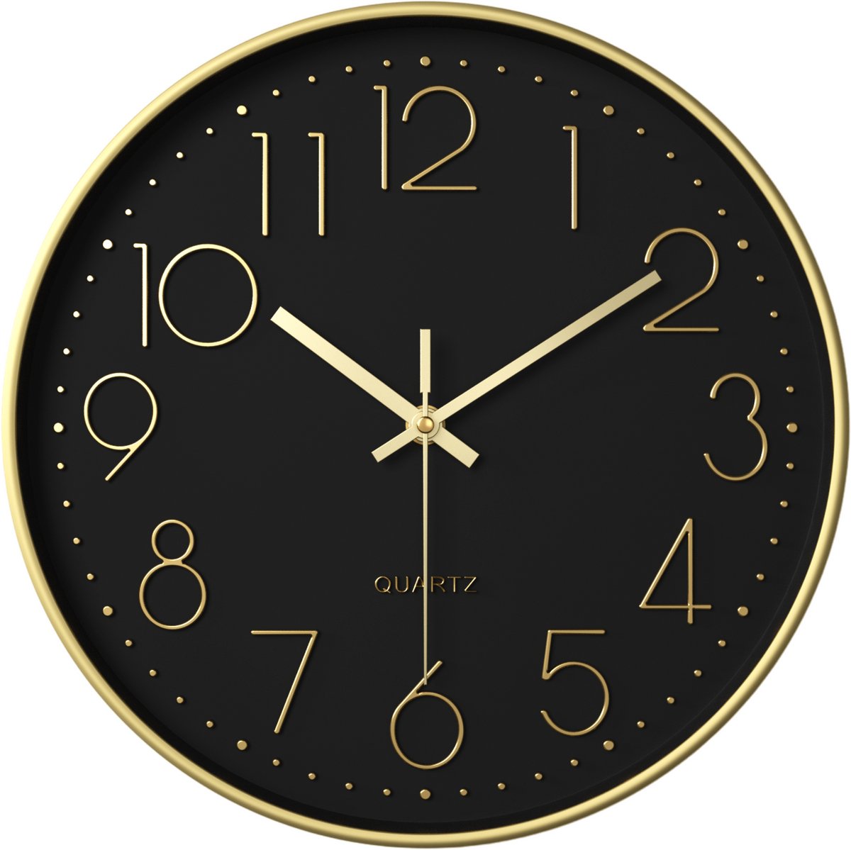 Black wall clock with gold numbers and hands