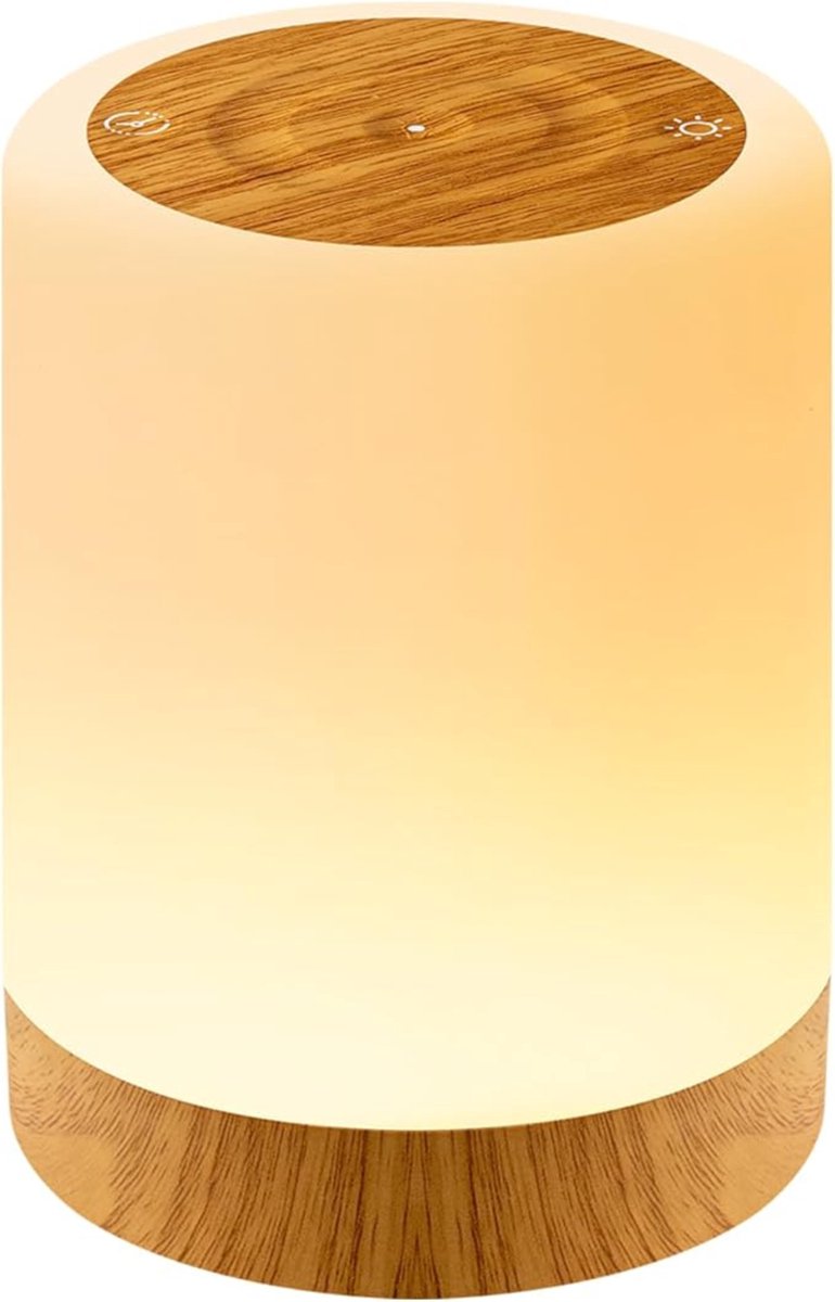 Cylindrical wooden table lamp with warm light