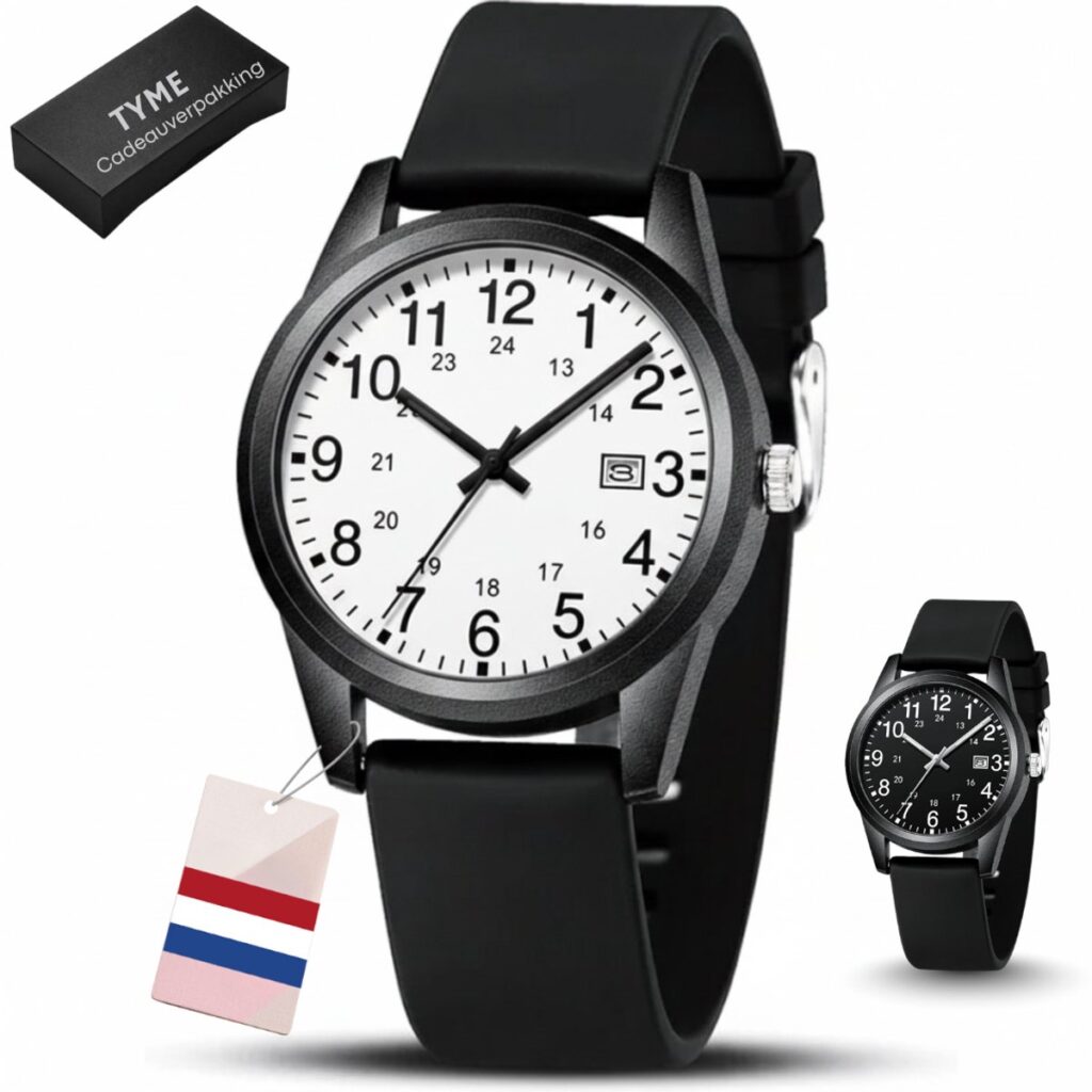Stijlvolle zwarte herenhorloge met geschenkverpakking