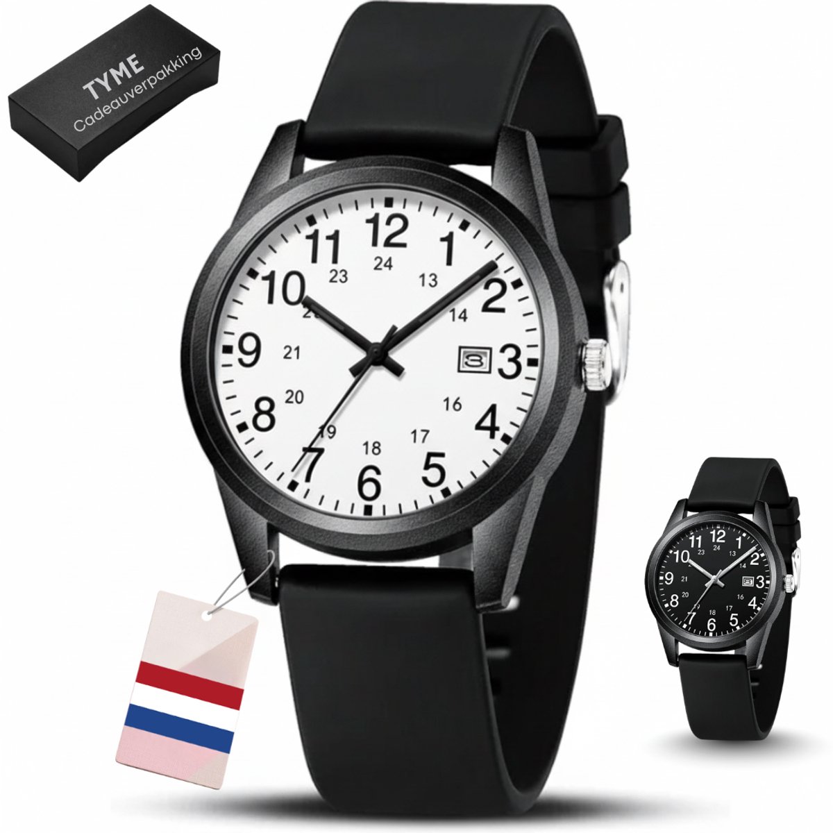Stijlvolle zwarte herenhorloge met geschenkverpakking
