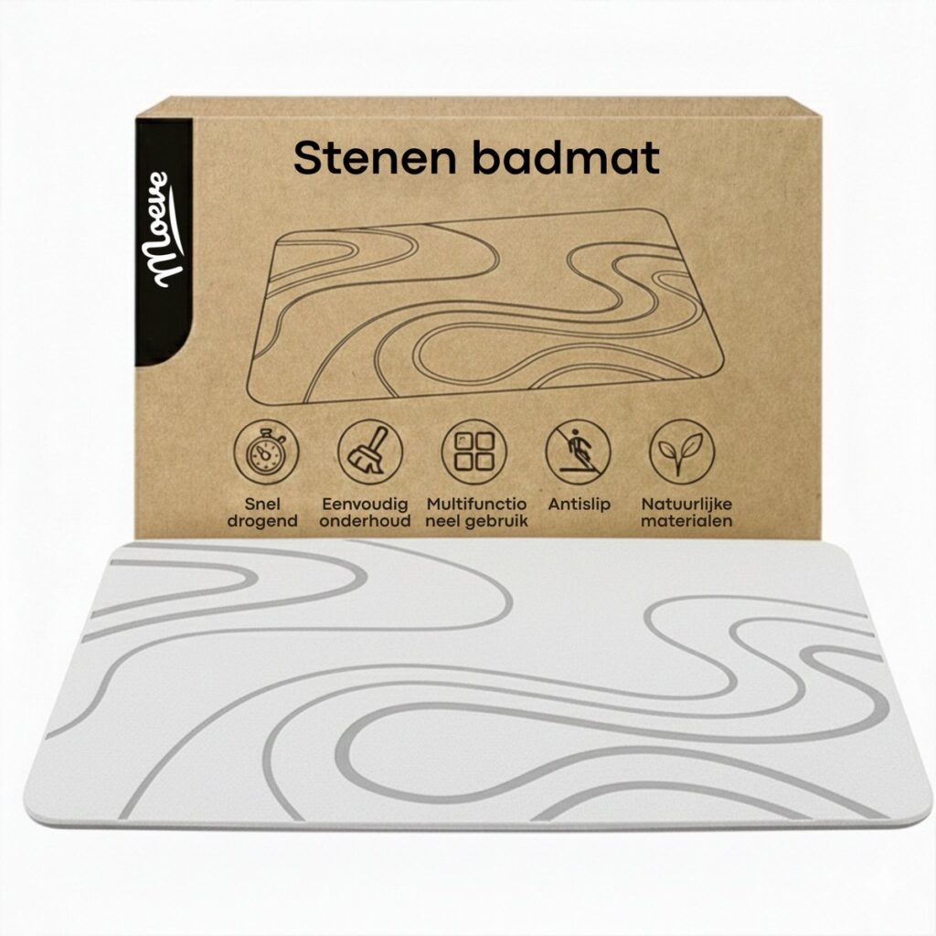 Witte stenen badmat met verpakking