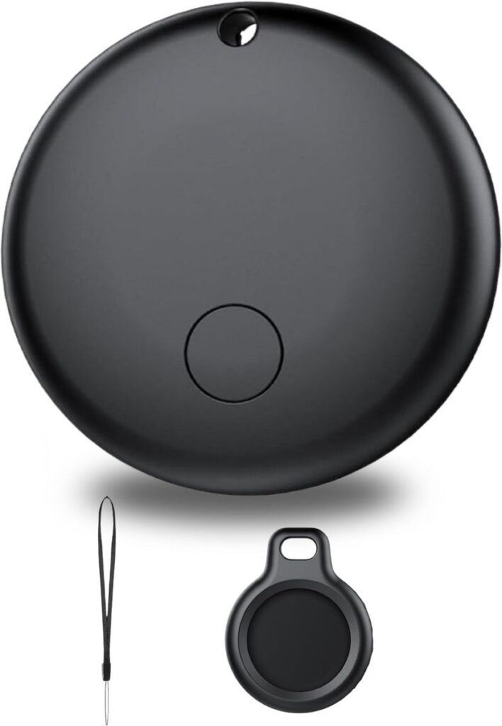 Round black Bluetooth tracker with keychain