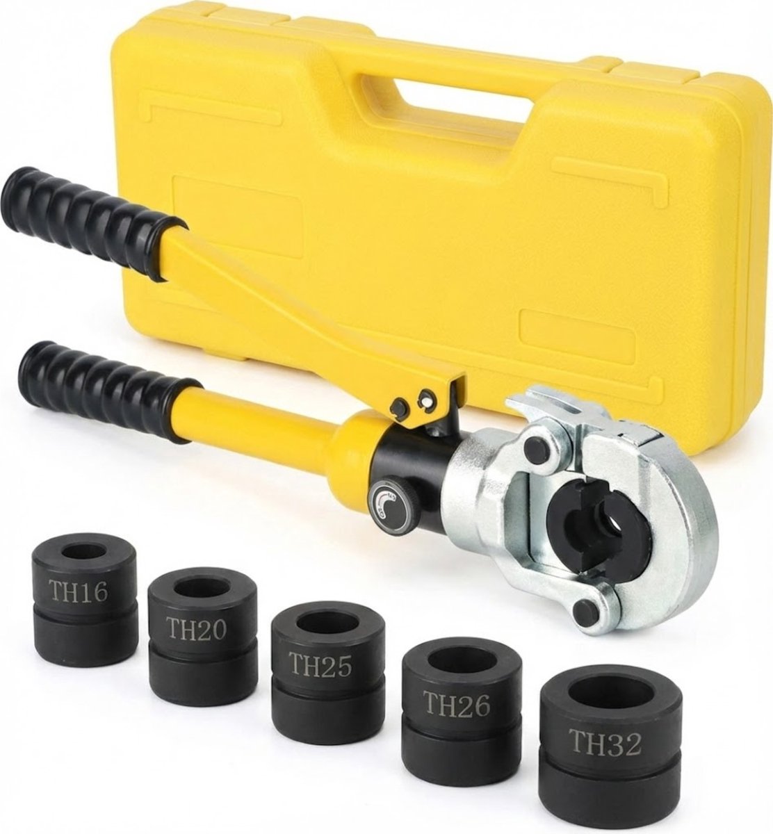 Hydraulische perstang met verwisselbare persbekken en koffer