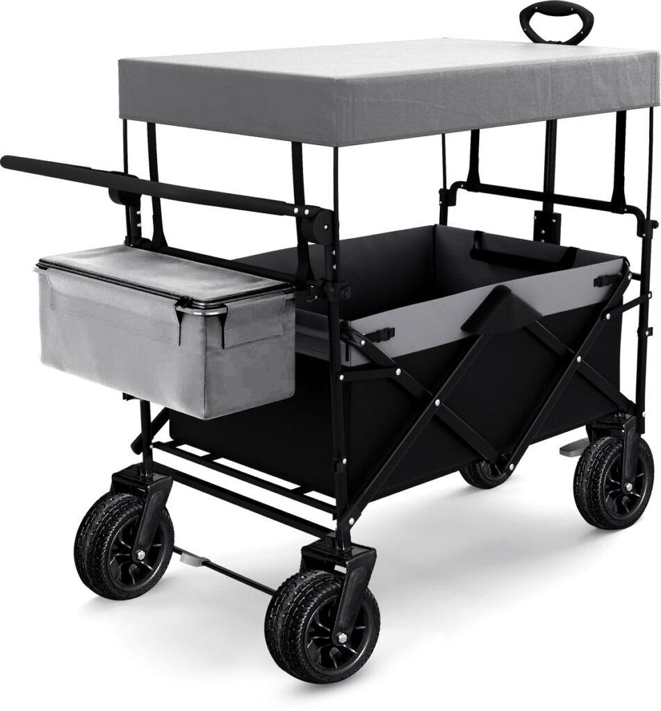 Opvouwbare bolderkar met zonnedak en zijvak