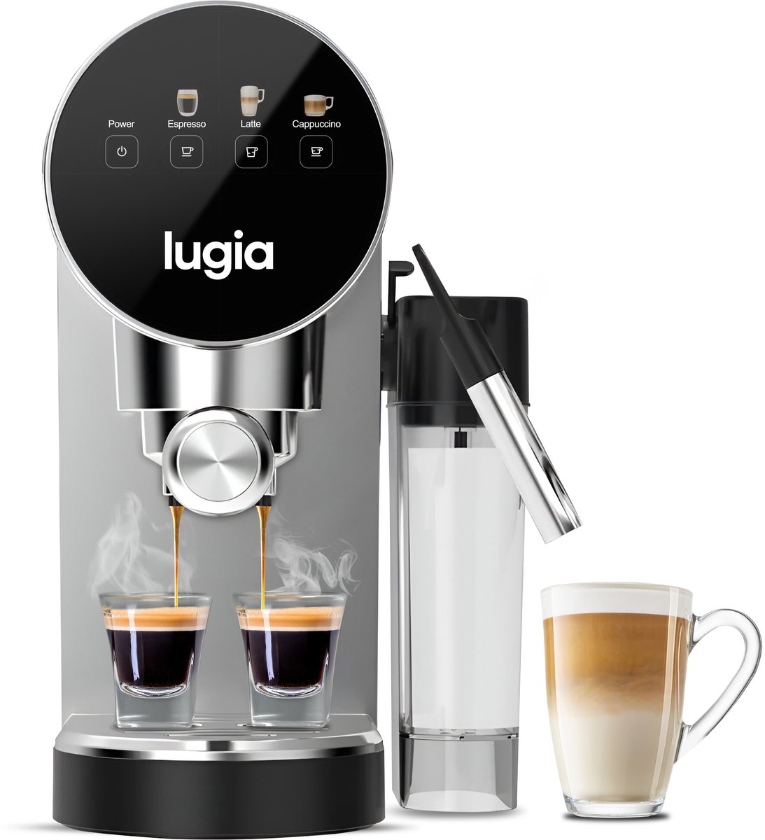 Machine à café avec espresso frais et mousse de lait.