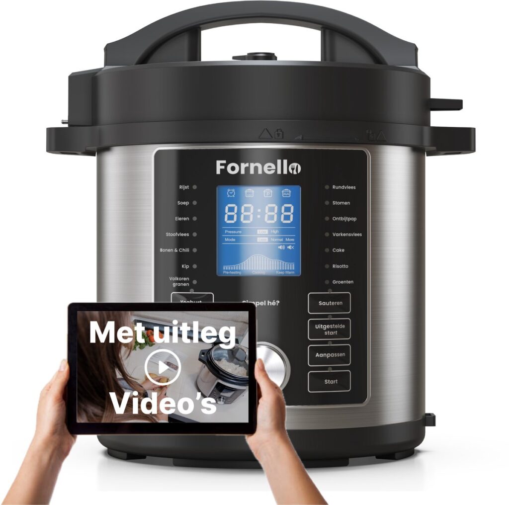 Fornell multicooker met display en tablet met video’s