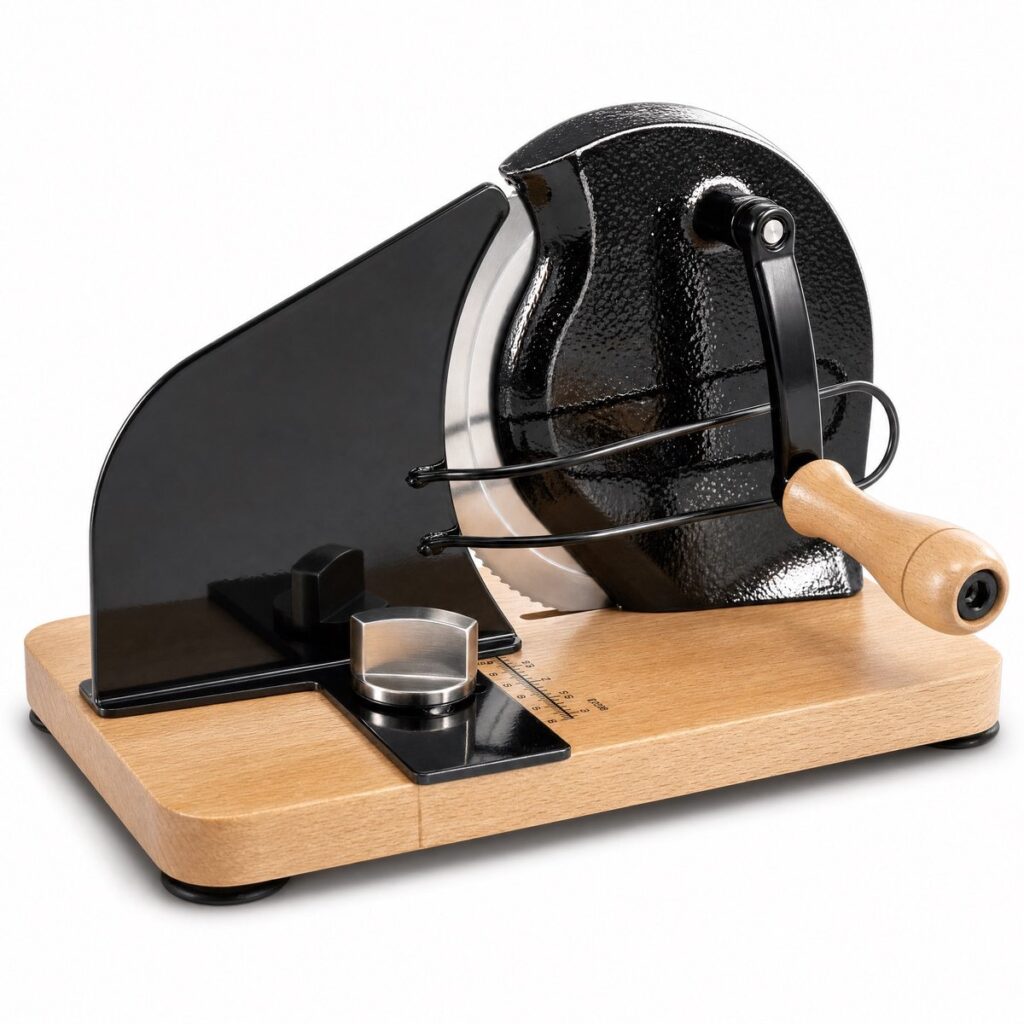 Handmatige broodsnijmachine met houten basis