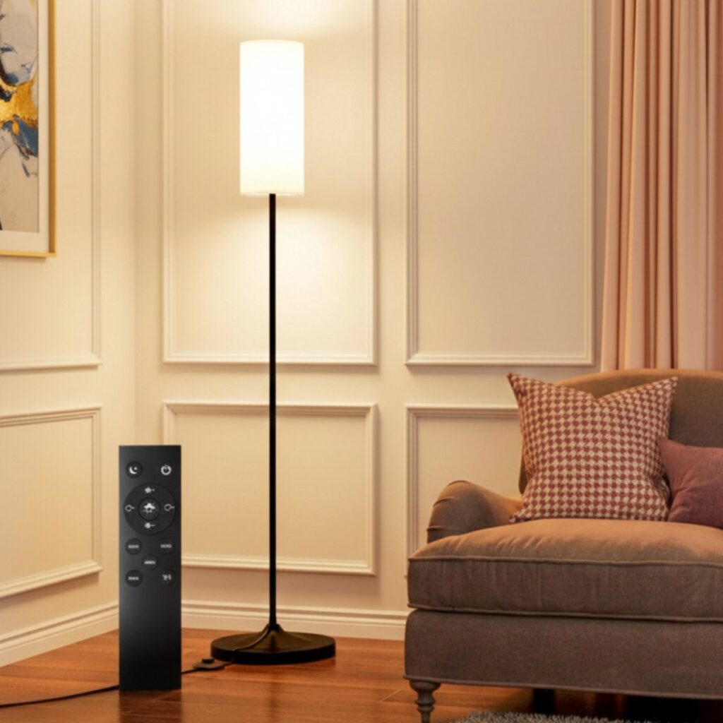 Modern floor lamp with remote control in the living room