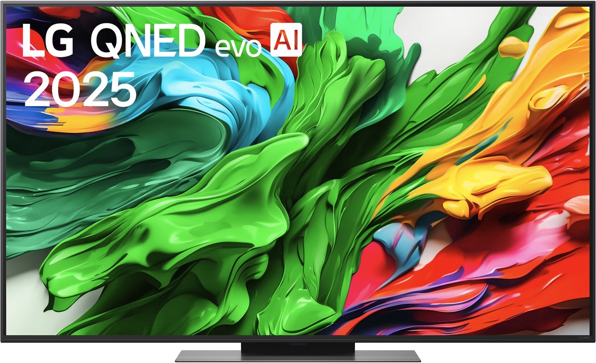 LG QNED evo AI 2025 tv met kleurrijke abstracte kunst