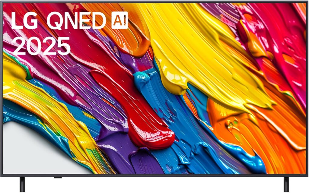 LG QNED AI 2025 televisie met kleurrijke verf