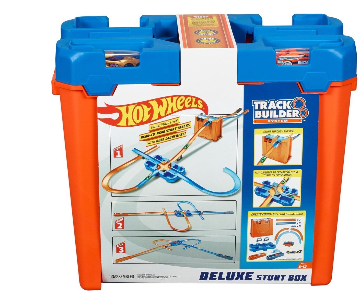 hot wheels track builder deluxe stunt box, speelgoed auto racebaan