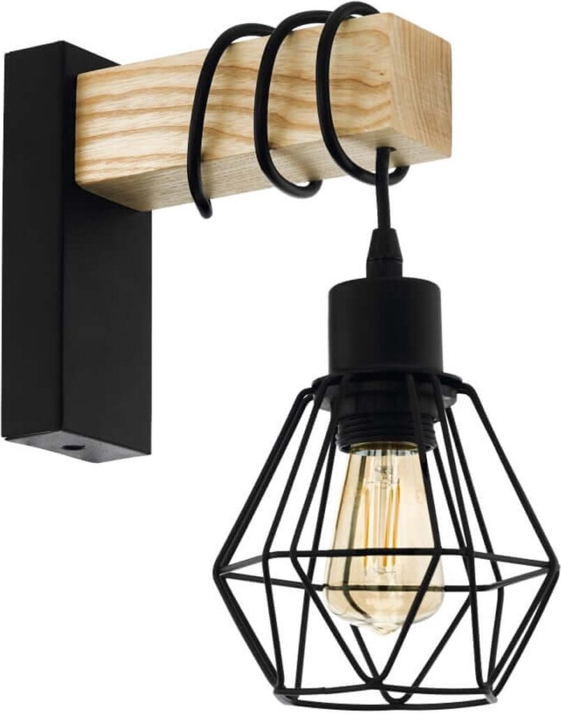 Houten wandlamp met industrieel ontwerp