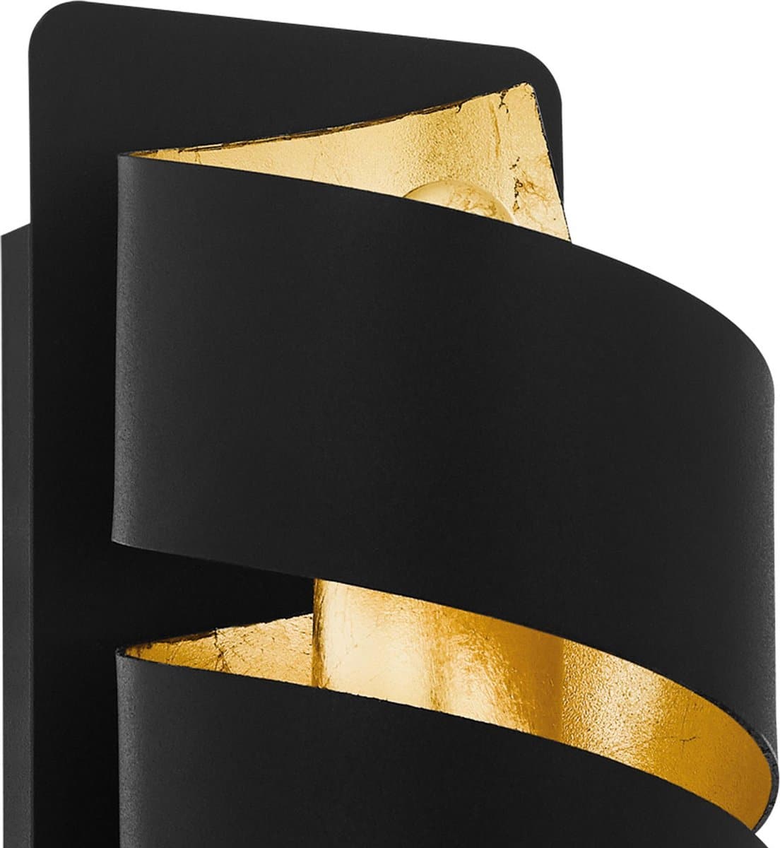 Zwart-gouden moderne lamp met geometrisch ontwerp.