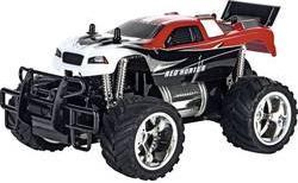 Rode en witte monstertruck speelgoedauto