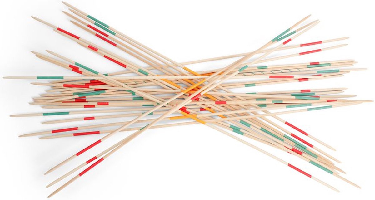 Stapel houten mikado stokken met kleuren