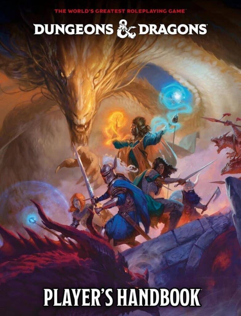 Fantastic battle with magicians against dragon.