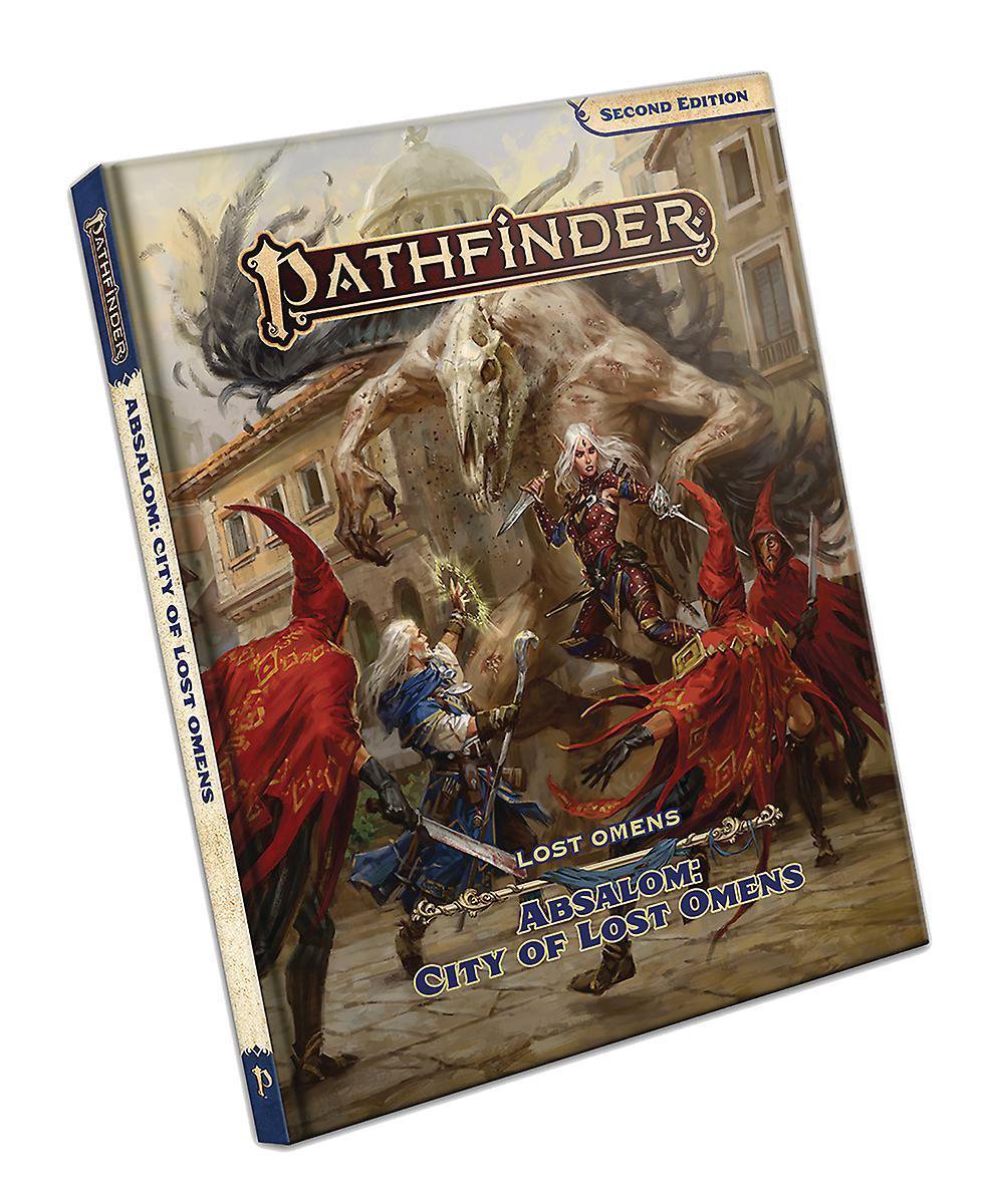 Pathfinder boek cover met strijders en monster.