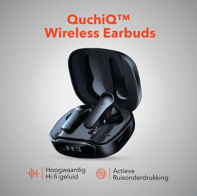 quchiq™ draadloze bluetooth oordopjes, in ear oortjes, noise cancelling anc, microfoon