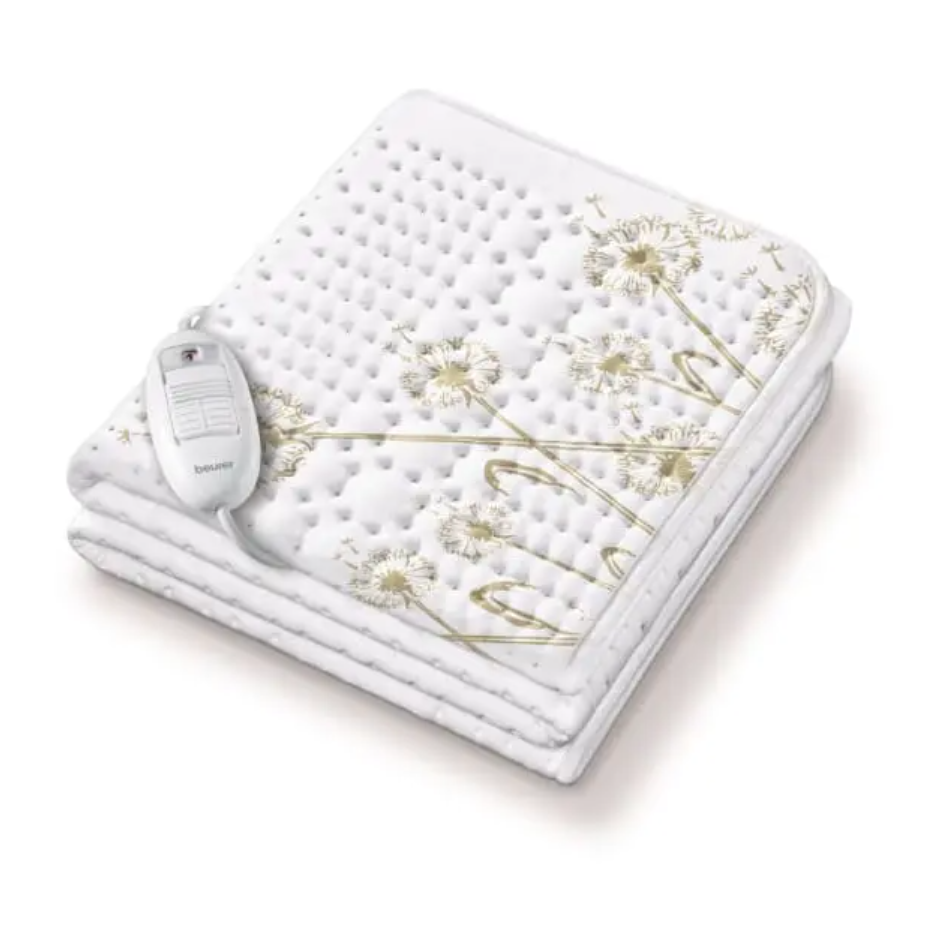 Wit elektrisch warmtedeken met bloemenpatroon en afstandsbediening