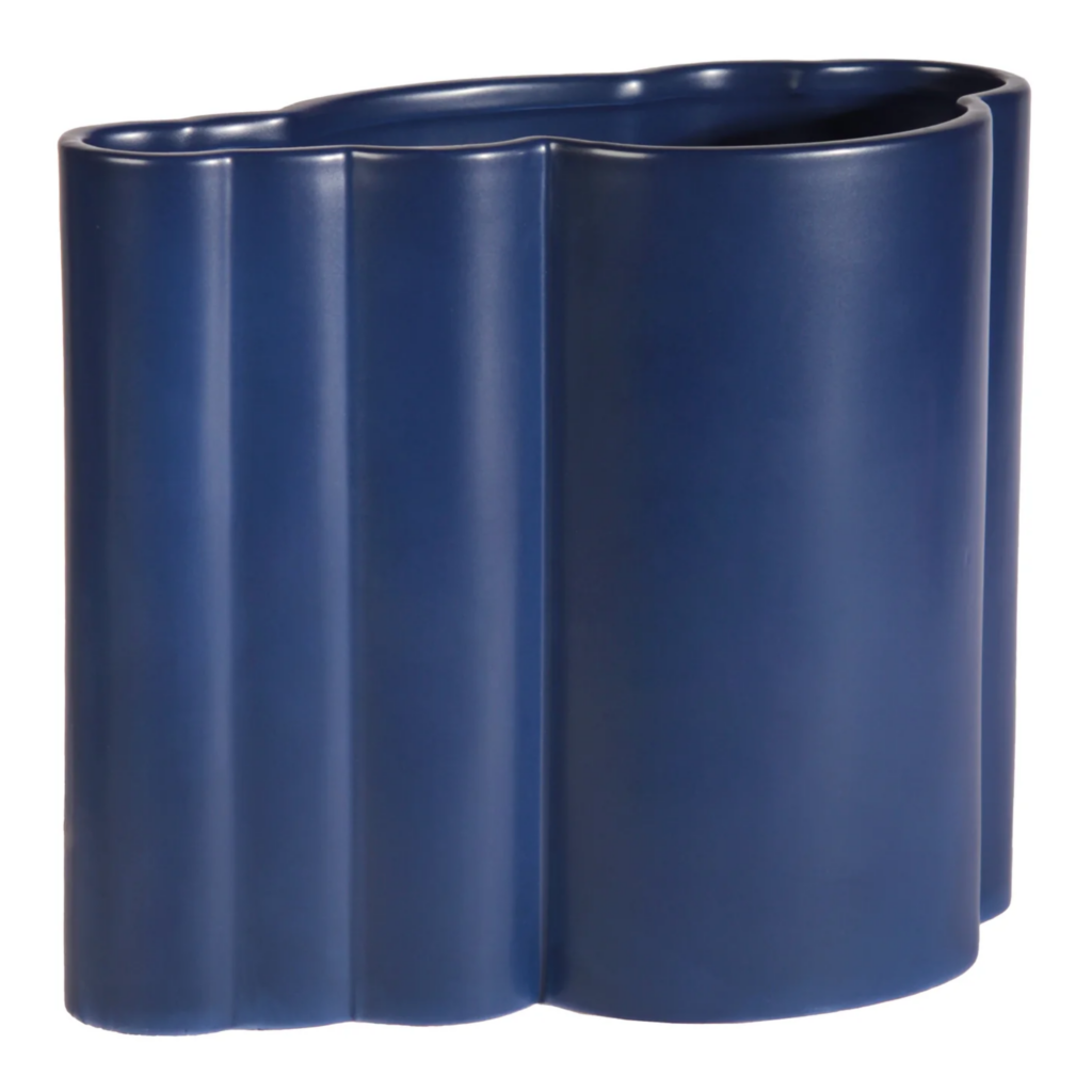 Blauwe gegolfde keramische vaas