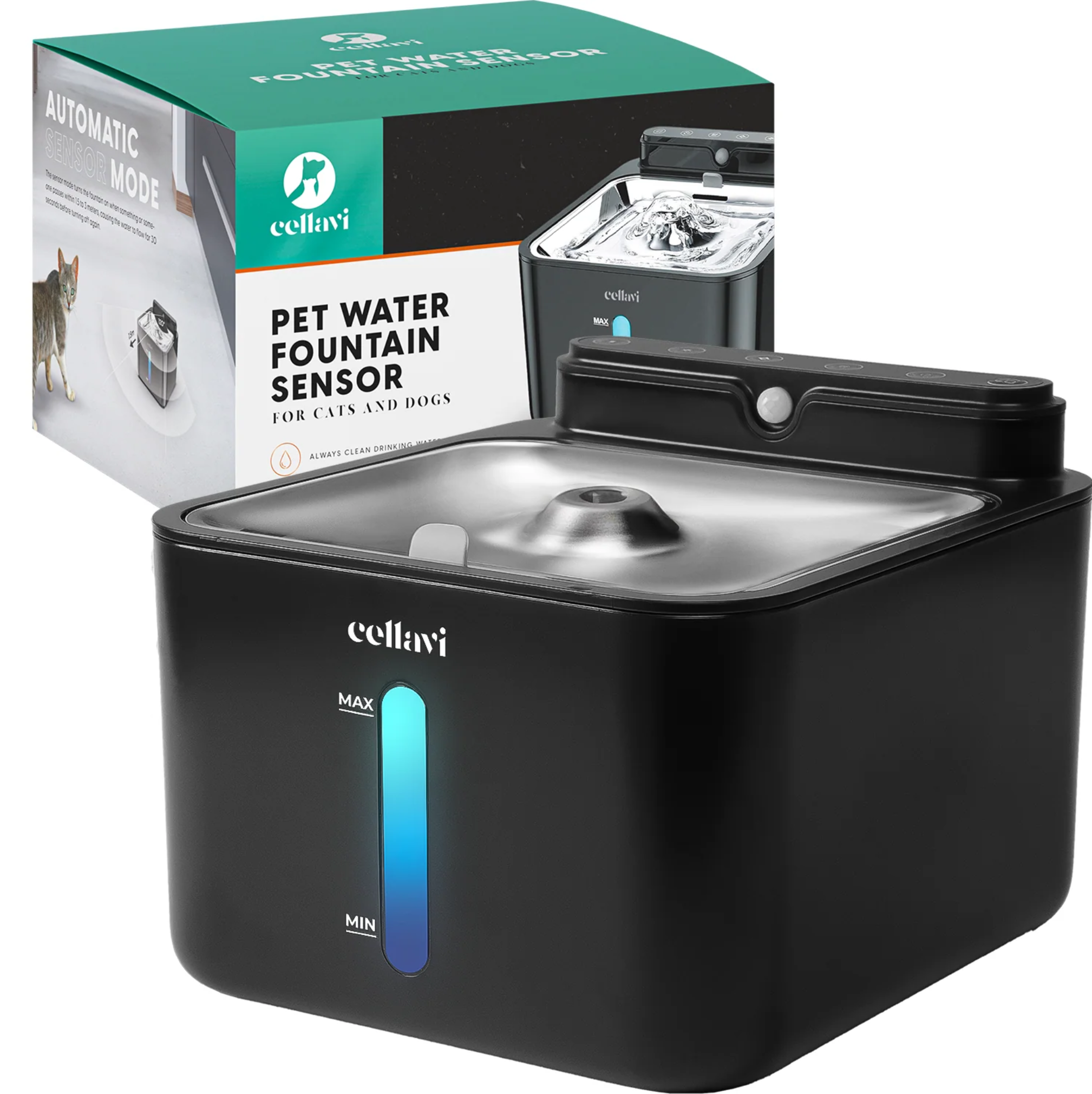 Automatische waterfontein voor huisdieren, zwart.